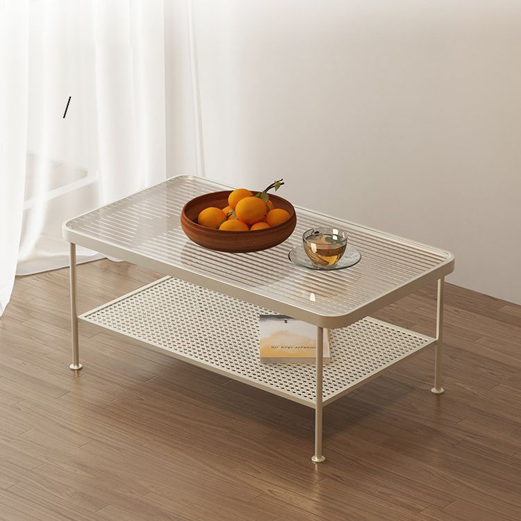 4 Legs Cocktail Table Glass Rectangular Coffee Table with Shelf Clearhalo 'Coffee & Accent Tables' 'Coffee Tables' 'coffee_tables' 'furn' 'furn_coffee_tables' 'Furniture' 'Living Room Furniture' 1200x1200_0f166abd-ba75-4a0e-84f5-429abd35e6ca