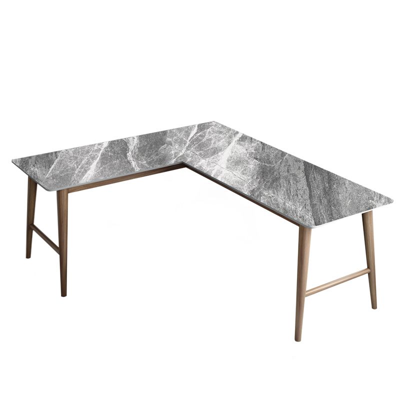 Glam L-Shape Writing Desk Stone Desktop with Solid Wood Table Leg Clearhalo 'furn' 'furn_office_desk' 'Furniture' 'Office Desks' 'Office Furniture' 'office_desk' 1200x1200_0f170d51-6d6e-4d7d-9a9e-5cec0625e50c