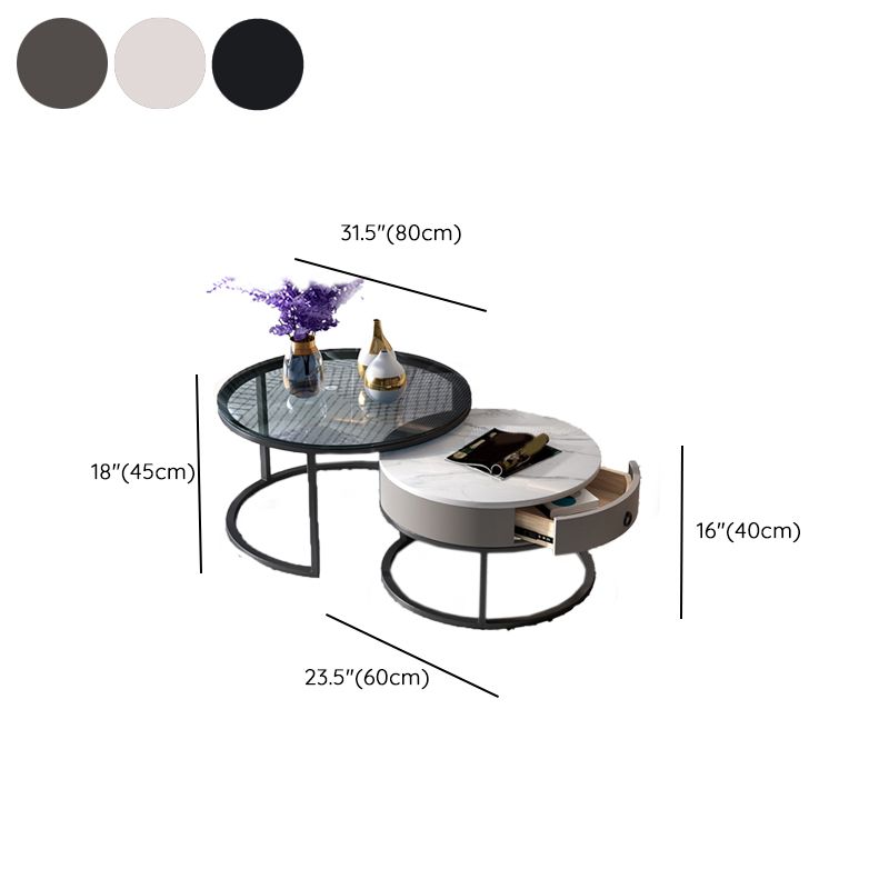 No Distressing Round Coffee Table Frame Nesting Coffee Table Set with Drawer Clearhalo 'Coffee & Accent Tables' 'Coffee Tables' 'coffee_tables' 'furn' 'furn_coffee_tables' 'Furniture' 'Living Room Furniture' 1200x1200_0f18ab14-26ae-4173-a5e6-f7f31e6e46a7