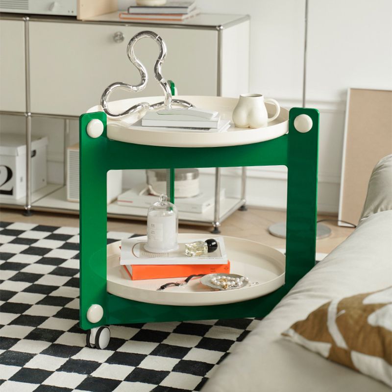 Contemporary Tray Top End Table Set Dia 25.6" 2 - Tier Side Table with Casters