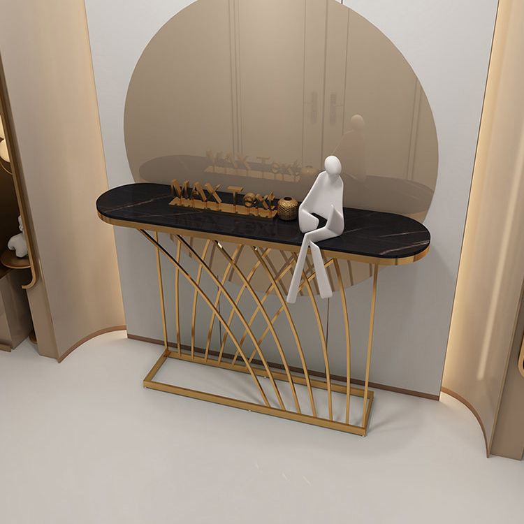 Tabella di accento ovale di pietra 1-scaffale 11,81 "W tavolo console per sala