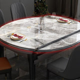 Table à manger en pierre évolutive moderne, pieds en bois de caoutchouc pour salle à manger
