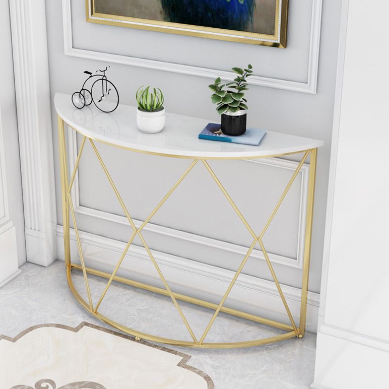 Contemporary Engineered Marble Console Sofa Table Half Moon Iron End Table for Hall Clearhalo 'Console Tables' 'console_tables' 'Entry & Mudroom Furniture' 'furn' 'furn_console_tables' 'Furniture' 1200x1200_0f2144af-b711-4b49-b70d-b405735e2063