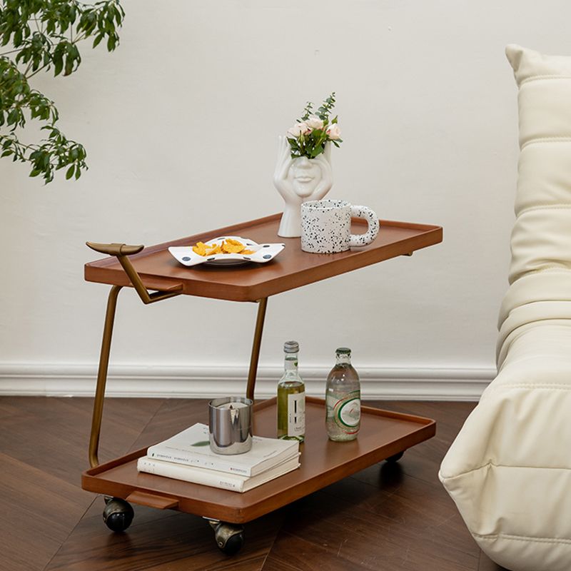 Cherry Wooden Storage End Table Rectangular 2-Tier Side Table with Casters Clearhalo 'Coffee & Accent Tables' 'End & Side Tables' 'end_side_tables' 'furn' 'furn_end_side_tables' 'Furniture' 'Living Room Furniture' 1200x1200_0f21de9b-235c-47ca-b0cf-5f985f873033