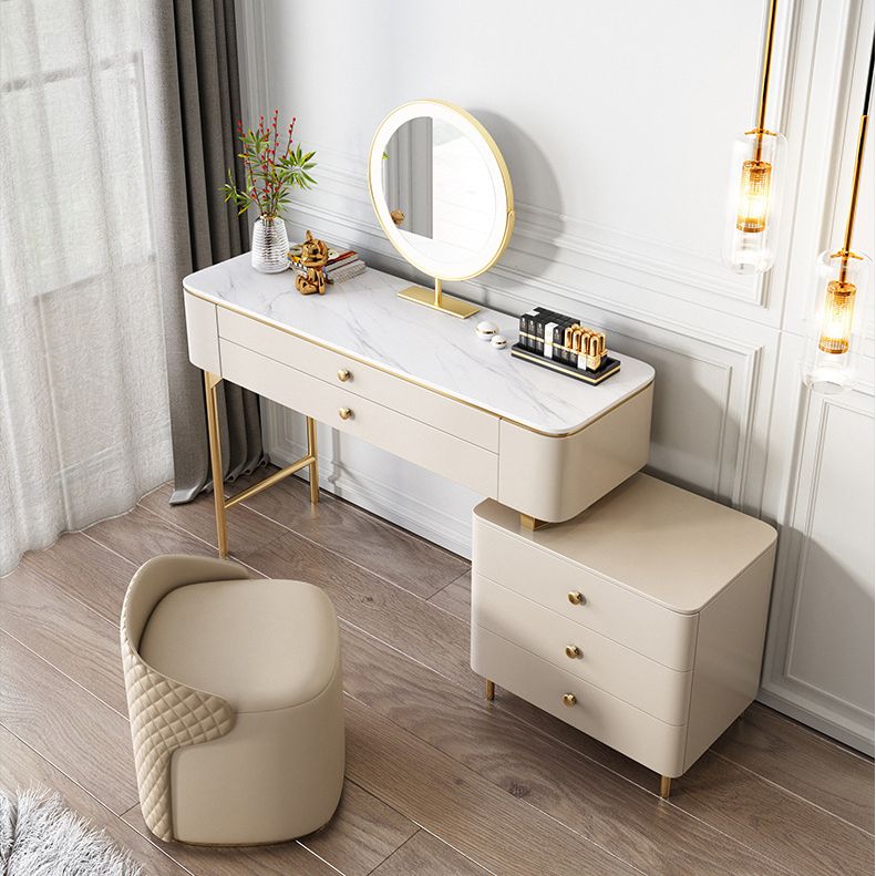 ホワイトロックシートトップゴールドメタルベースグラマスタイル2/5引き出しドレッサー