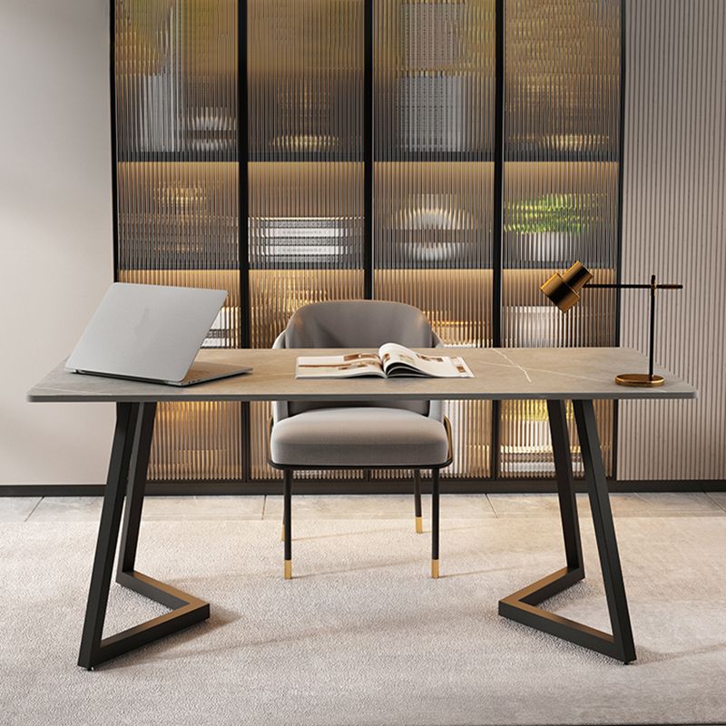 Scrivania rettangolare grigia/bianca scrivania da letto da letto con gambe metalliche