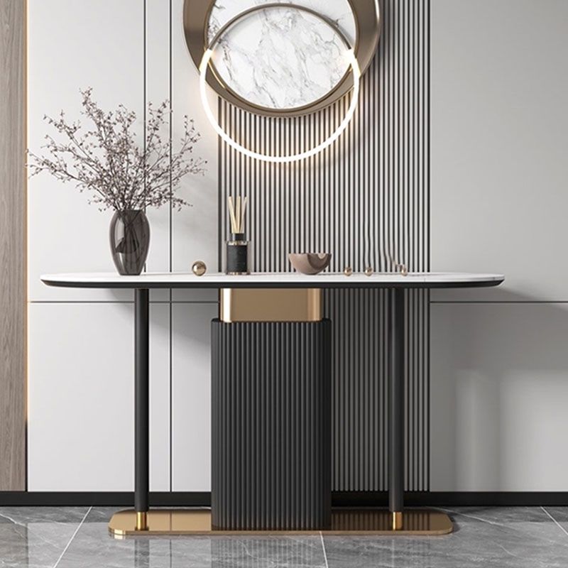 Tabella della console ovale moderna Tabella di divano console in bianco in bianco/nero