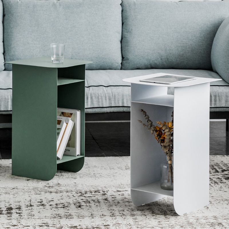 Mid-Century Rectangular Side Table Sled End Table with Shelves