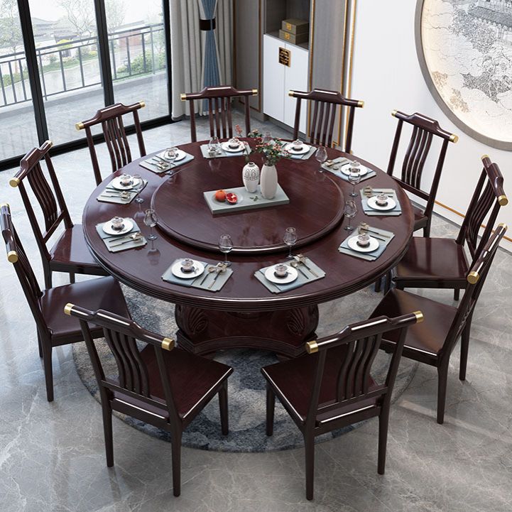 Wood Pedestal Dining Table Turntable Dining Table for Dining Room Clearhalo 'Dining Tables & Seating' 'Dining Tables' 'dining_table' 'furn' 'furn_dining_table' 'Furniture' 'Kitchen & Dining Furniture' 1200x1200_0f2503a5-9810-4971-93e9-41998d578fe3