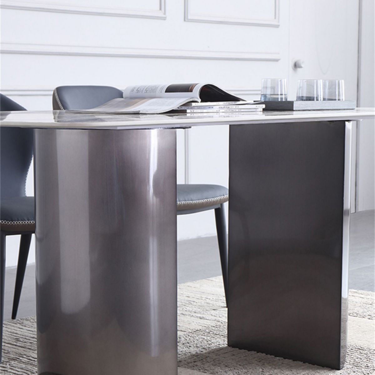 Modern Sintered Stone Top Dining Set Rectangle 1/2/5/7 Pieces Dining Area Table Set Clearhalo 'Dining Room Sets' 'Dining Tables & Seating' 'dining_room_set' 'furn' 'furn_dining_room_set' 'Furniture' 'furniture_dining_room_set' 'Kitchen & Dining Furniture' 1200x1200_0f2b634b-2fce-4b5a-a0af-c6cdec617d4e