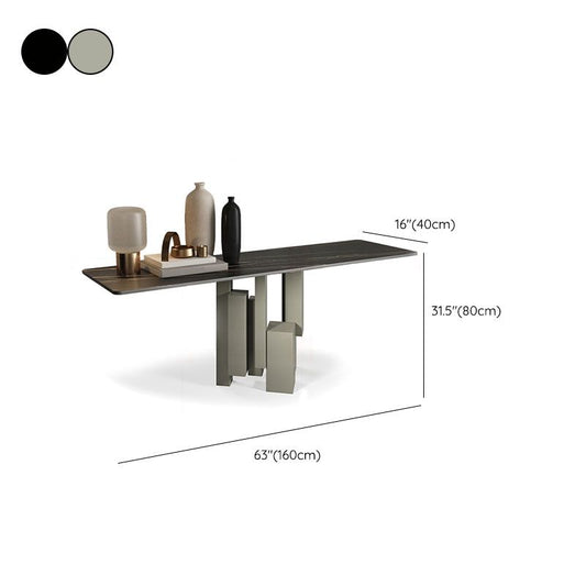 Modern Rectangular Console Table Stone Console Sofa Table in Grey/Black