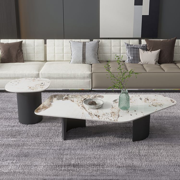 Irregular Slate Top Coffee Table with 2 Legs Modern 2-Piece Cocktail Table Set