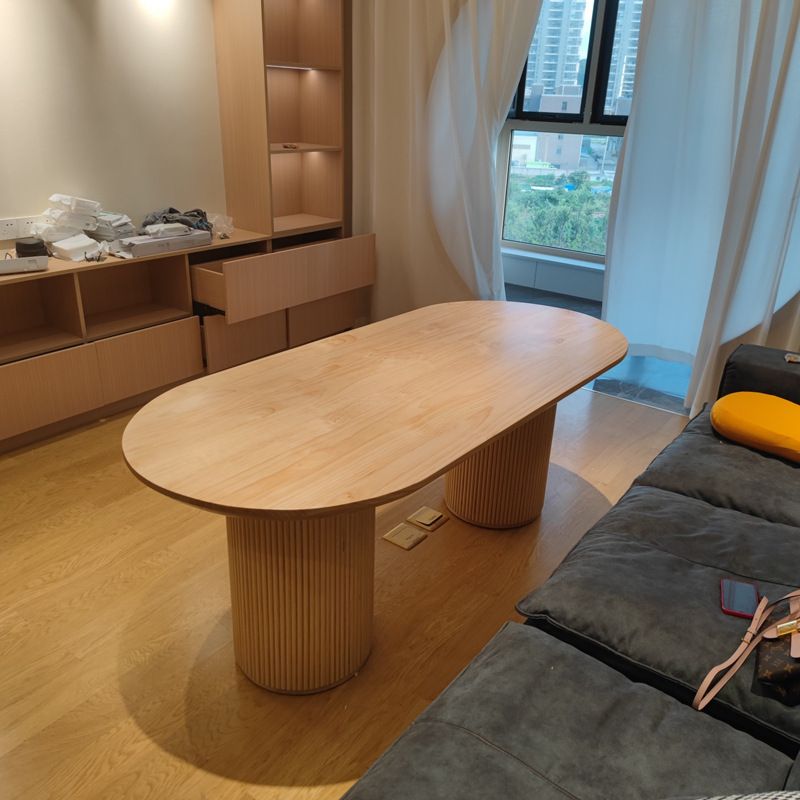 Esstisch aus massivem Holz, moderne ovale Möbel mit Doppelsockel für die Küche