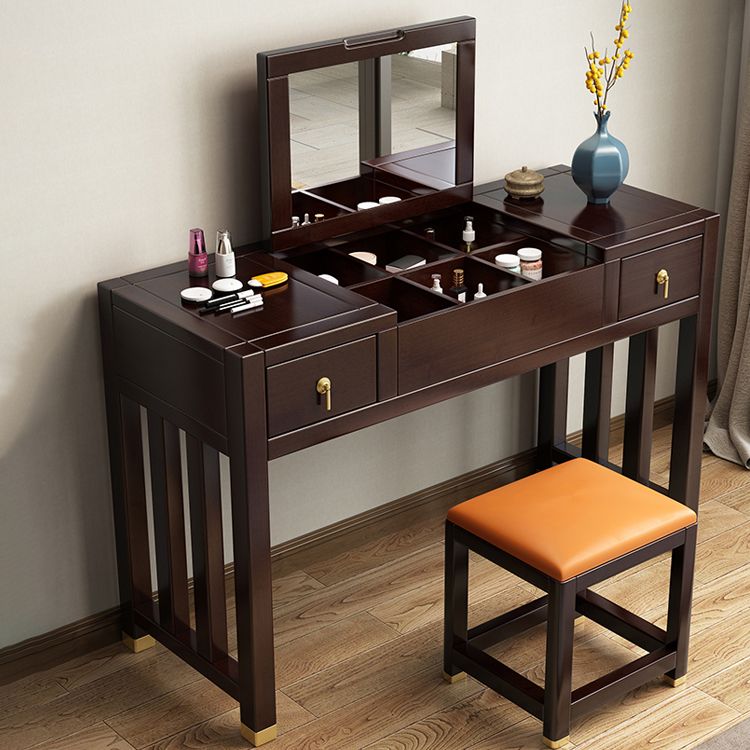 Traditions Rubberwood Vanity Set with Mirror 15.75"" Wide Brown Vanity Clearhalo 'Bedroom Furniture' 'furn' 'furn_makeup_vanities' 'Furniture' 'Makeup Vanities' 'makeup_vanities' 1200x1200_0f351655-d2dc-4f5e-8c73-5106ab95f231