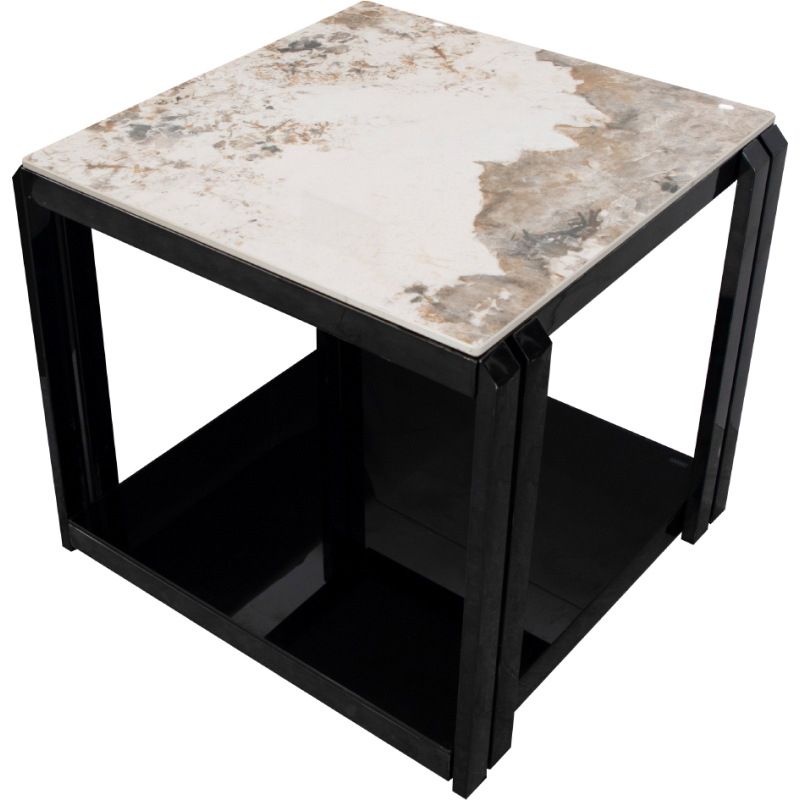 Modern Grey 58/52 Tall End Table Square Slate Top Block Side Table with Storage