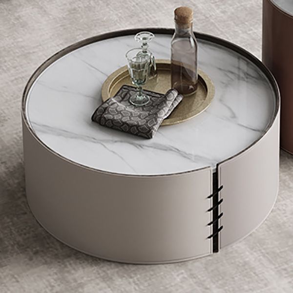 Contemporary Round Coffee Table Leather and Stone Coffee or End Table Drum Clearhalo 'Coffee & Accent Tables' 'Coffee Tables' 'coffee_tables' 'furn' 'furn_coffee_tables' 'Furniture' 'Living Room Furniture' 1200x1200_0f375057-d60e-4b8c-9a26-0b1cf5012dcb
