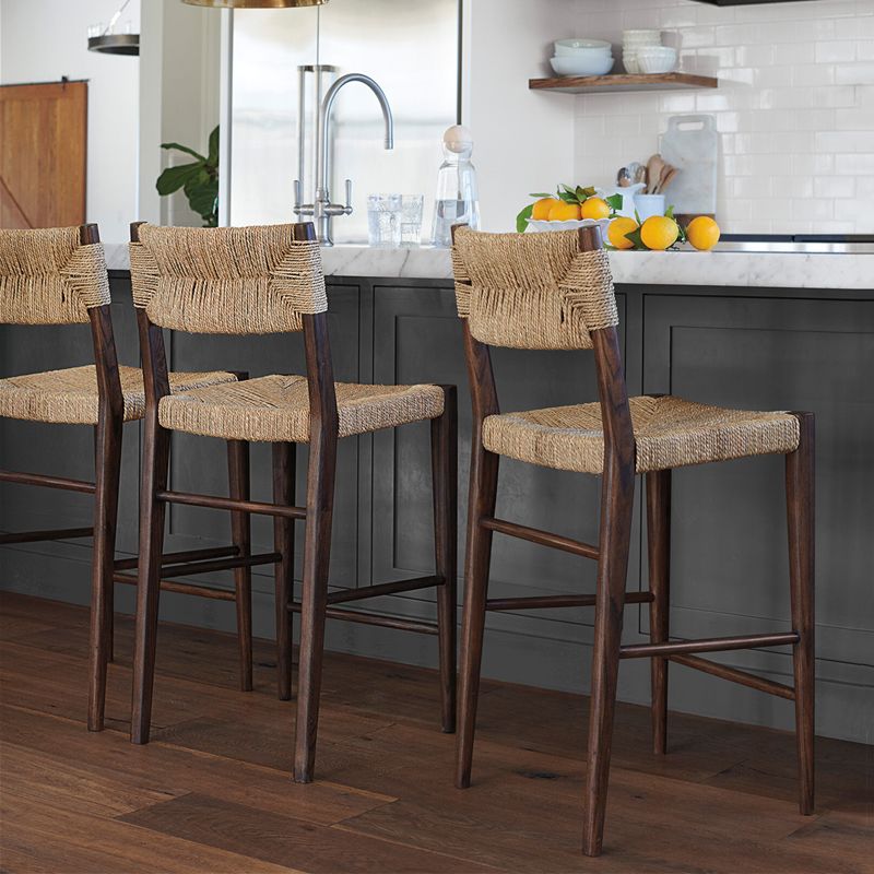 Contemporary Low Back Armless Bar Stool with Ash Solid Wood Base