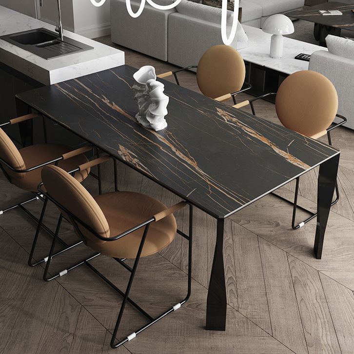 Modern Style Sintered Stone Dining Table Black Rectangle Kitchen Table with 4 Legs Clearhalo ' dining_table' 'Dining Tables & Seating' 'Dining Tables' 'furn' 'furn_dining_table' 'Furniture' 'furniture_dining_table' 'Kitchen & Dining Furniture' 'kitchen&dining_furn' 'kitchen' 'kitchen_dining_table' 1200x1200_0f3a7f32-03d1-4150-9b45-384717b7a246