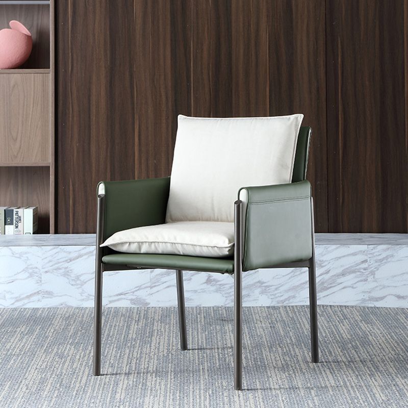 Contemporary Leather Curved and Fabric Chair Parsons Arm Chair for Home Clearhalo ' kitchen&dining_furn' 'Dining Chairs' 'Dining Tables & Seating' 'dining_chair' 'furn' 'furn_dining_chair' 'Furniture' 'furniture_dining_chair' 'Kitchen & Dining Furniture' 'kitchen' 1200x1200_0f3e82e4-afca-4cfa-97c2-e243e2876bad