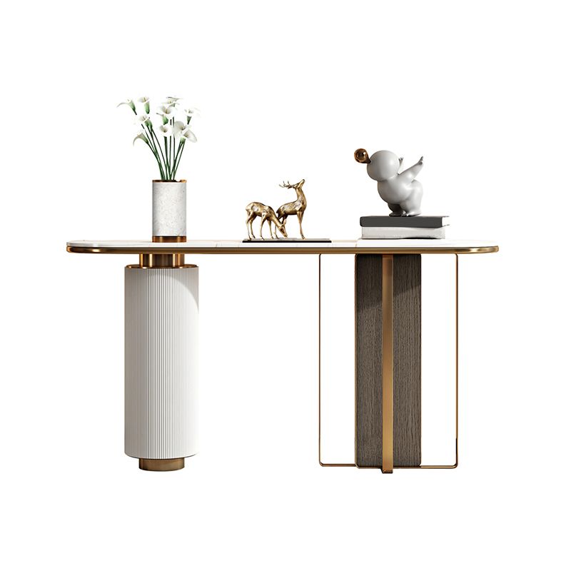 Glam 33.46" Tall Console Table Stone Oval Accent Table for Hall Clearhalo 'Console Tables' 'console_tables' 'Entry & Mudroom Furniture' 'furn' 'furn_console_tables' 'Furniture' 1200x1200_0f3e8eec-3870-4b30-8c8a-ceb5045eabe9
