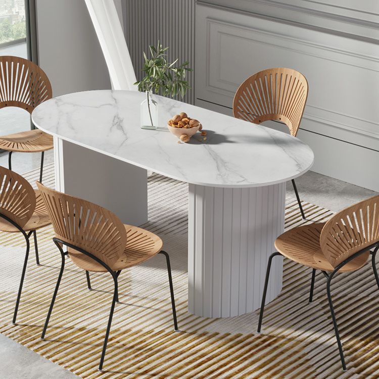 White Two Base Dining Table Modern White Stone Top Dining Table for Living Room Clearhalo 'Dining Tables & Seating' 'Dining Tables' 'dining_table' 'furn' 'furn_dining_table' 'Furniture' 'furniture_dining_table' 'Kitchen & Dining Furniture' 1200x1200_0f3ead53-d7ca-4c1c-9aaf-de02bca741fd