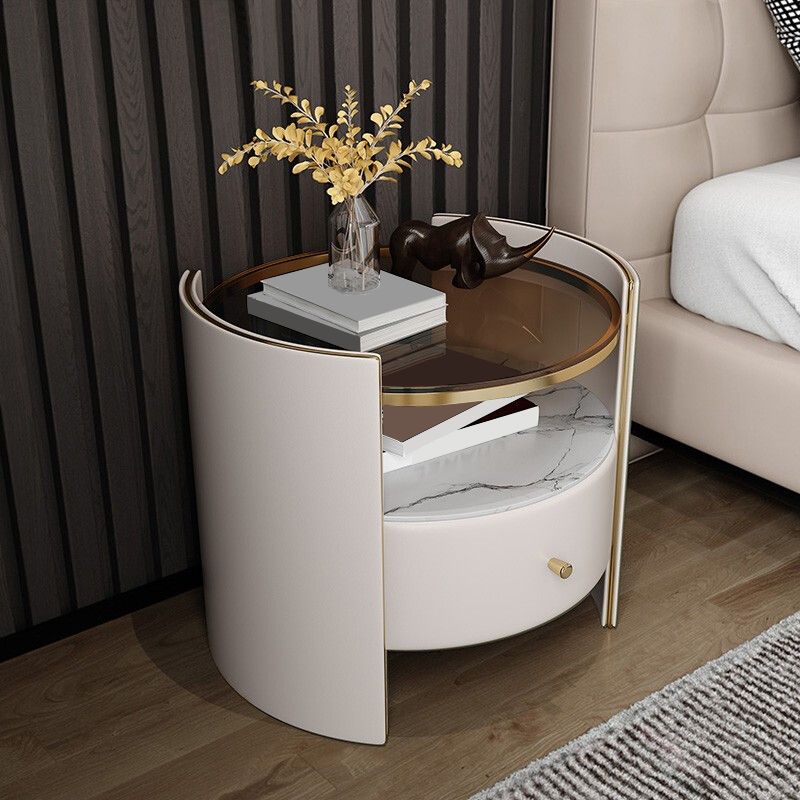 Glam Glass Top Nightand Open Rangement 20 pouces H Table de nuit à 1 dessin