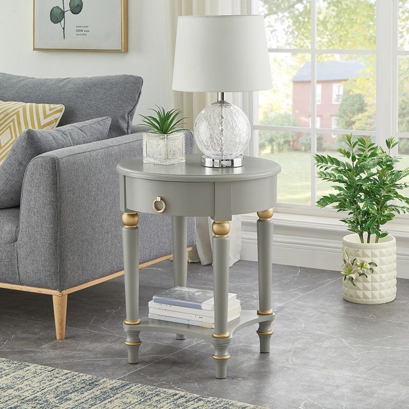 4 Legs Solid Oak Drawer Side Table Round End Table with Shelf