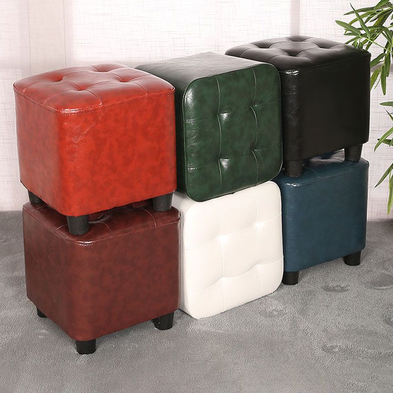 Modern Square Pouf Pure Color Tufted Upholstered Faux Leather Cube Ottoman Clearhalo 'furn' 'furn_ottomans_poufs' 'Furniture' 'Living Room Furniture' 'Ottomans & Poufs' 'ottomans_poufs' 1200x1200_0f40f8cb-d2ec-4e21-bb98-8df7b6ab4d39