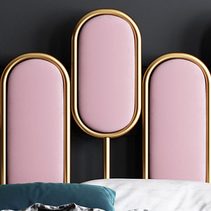 Upholstered Standard Bed Iron Bed Frame with Headboard and Metal Legs