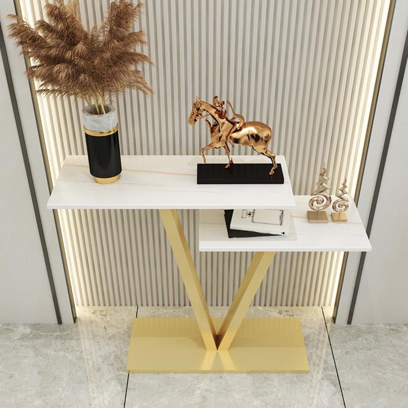 Tavolo da divano di divano console in pietra contemporanea tavolo da rettangolo con scaffale per la sala