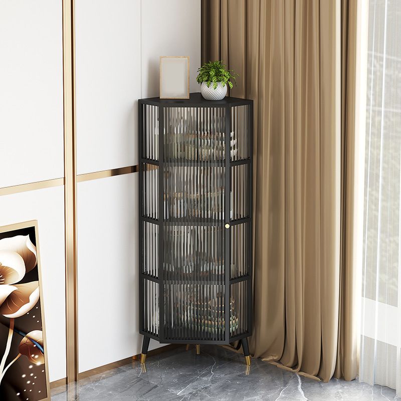 Industrial Corner Unit Curio Cabinet Metal Glass Doors Display Cabinet ...