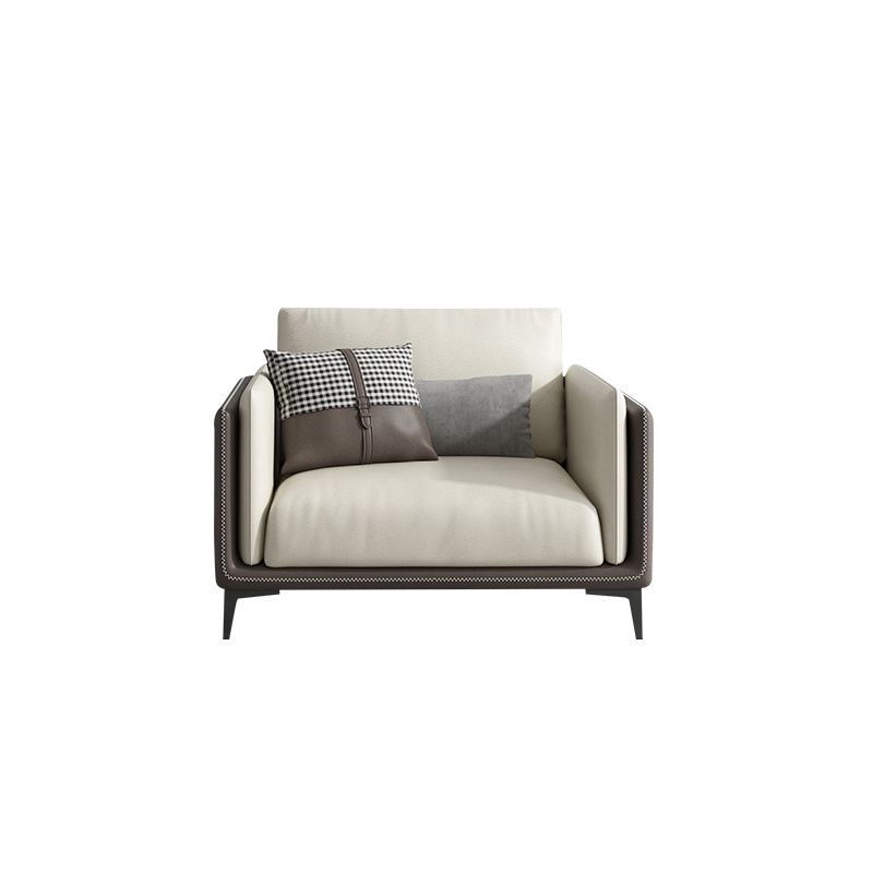 Contemporary Recessed Arm Sectional Stain-Resistant Faux Leather Sofa with Cushion Back Clearhalo 'furn' 'furn_sectionals' 'Furniture' 'furniture_sectionals' 'kitchen' 'kitchen_sectionals' 'Living Room Furniture' 'Sectionals' 1200x1200_0f4672d9-d4ae-437d-86ca-68dce57b8a60