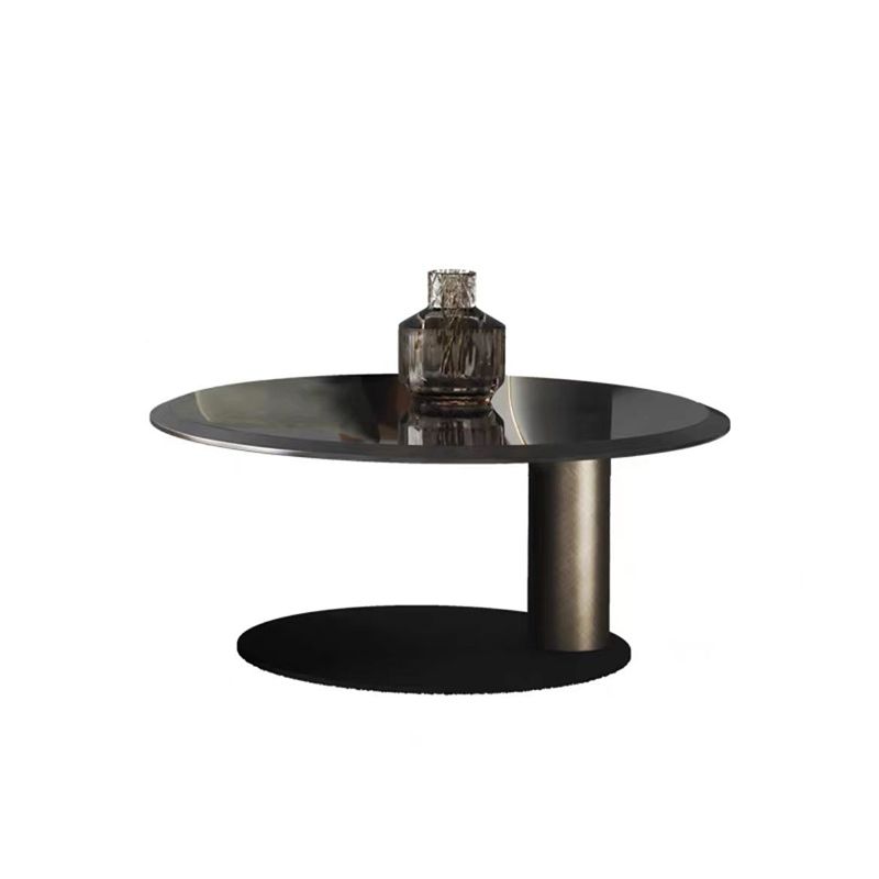 Block Base Design Cocktail Table Gold Metal Top Black Base Round Coffee Table Clearhalo 'Coffee & Accent Tables' 'Coffee Tables' 'coffee_tables' 'furn' 'furn_coffee_tables' 'Furniture' 'furniture_coffee_tables' 'Living Room Furniture' 1200x1200_0f472a58-9896-41bd-b1d6-c576ddf009d4