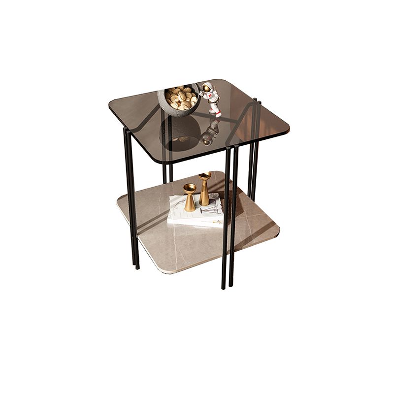Modern Gray Glass Side End Table 4 Legs Double Tier Corner Table Clearhalo 'Coffee & Accent Tables' 'End & Side Tables' 'end_side_tables' 'furn' 'furn_end_side_tables' 'Furniture' 'Living Room Furniture' 1200x1200_0f49f1c6-9090-49ae-93b3-751edba0517e