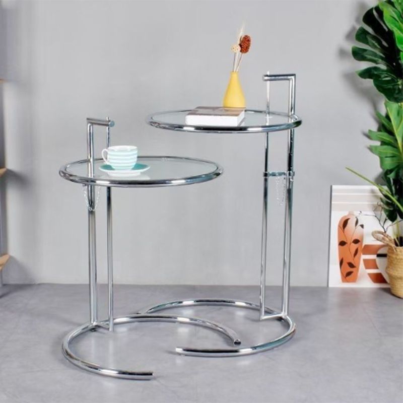 Contemporary Round End Table Glass Living Room Metal Abstract Side Table