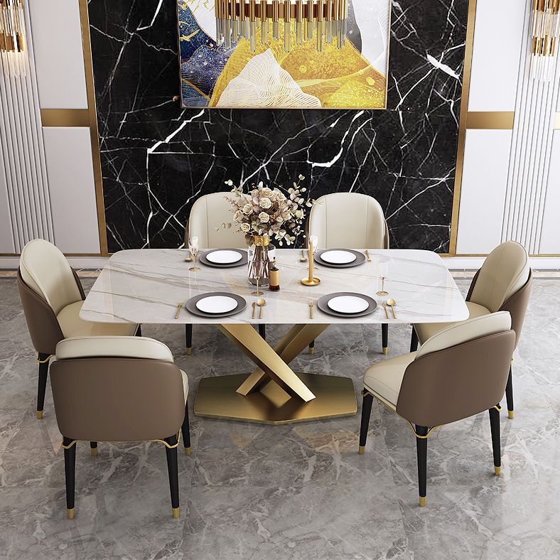 Sintered Stone Top Dining Table Rectangle Table with Gold Metal Pedestal Base Clearhalo ' dining_table' 'Dining Tables & Seating' 'Dining Tables' 'furn' 'furn_dining_table' 'Furniture' 'furniture_dining_table' 'Kitchen & Dining Furniture' 'kitchen&dining_furn' 'kitchen' 'kitchen_dining_table' 1200x1200_0f4c365d-49d6-48ed-8428-df6078cd4e83