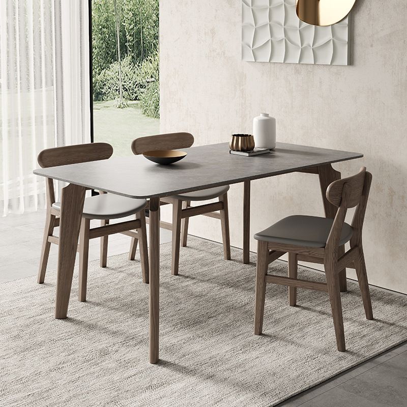 Modern 1/4/5/6 Pieces Rectangle Dining Set Sintered Stone Top Solid Wood Table Set Clearhalo 'Dining Room Sets' 'Dining Tables & Seating' 'dining_room_set' 'furn' 'furn_dining_room_set' 'Furniture' 'Kitchen & Dining Furniture' 1200x1200_0f4c7ad1-05d9-467c-8ecf-17ddf2fb2a4a