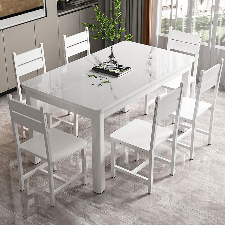 Moderner rechteckiger Glas Top Esstisch mit weiß und schwarz 4 Fuß