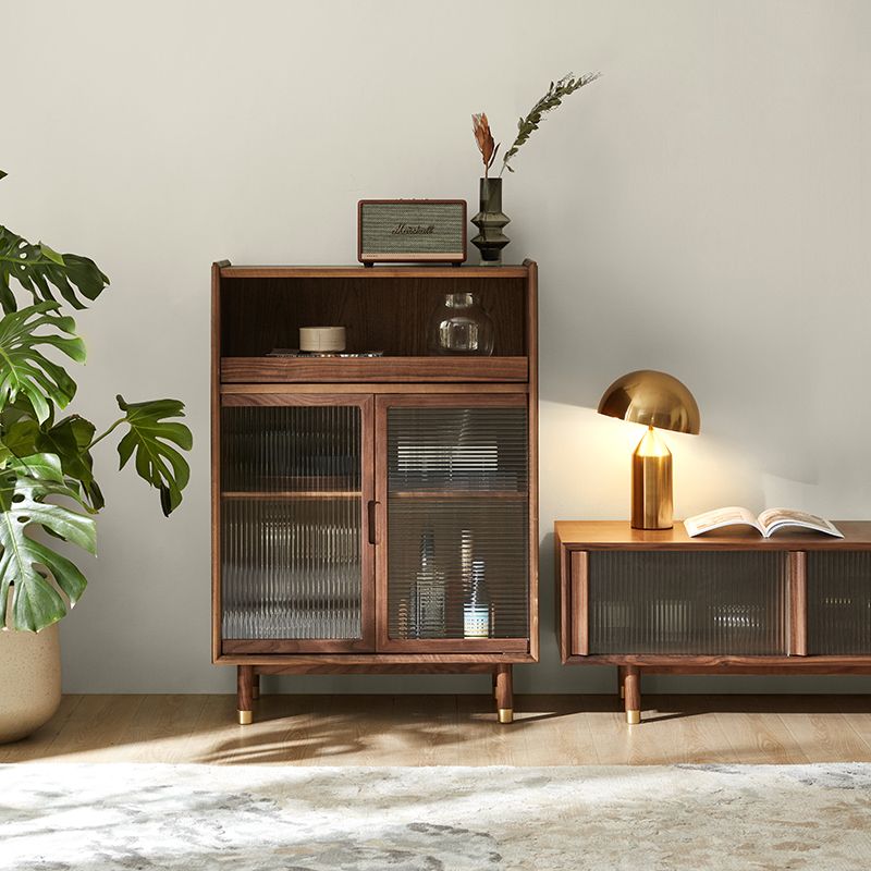 Storage Solid Wood Glass Door Cabinet Mid Century Chest in Walnut Clearhalo 'Cabinets & Chests' 'cabinets_chests' 'furn' 'furn_cabinets_chests' 'Furniture' 'Living Room Furniture' 1200x1200_0f52a570-ec7a-4092-b973-ea84ea1202d2