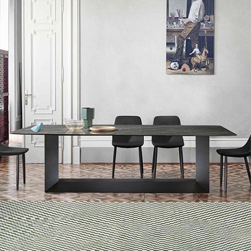 Rectangle Stone and Metal Dining table Modern Trestle Base Dining Table Clearhalo ' dining_table' 'Dining Tables & Seating' 'Dining Tables' 'furn' 'furn_dining_table' 'Furniture' 'furniture_dining_table' 'Kitchen & Dining Furniture' 'kitchen&dining_furn' 'kitchen' 'kitchen_dining_table' 1200x1200_0f55945f-866f-4d21-896e-19c7f7ddd759