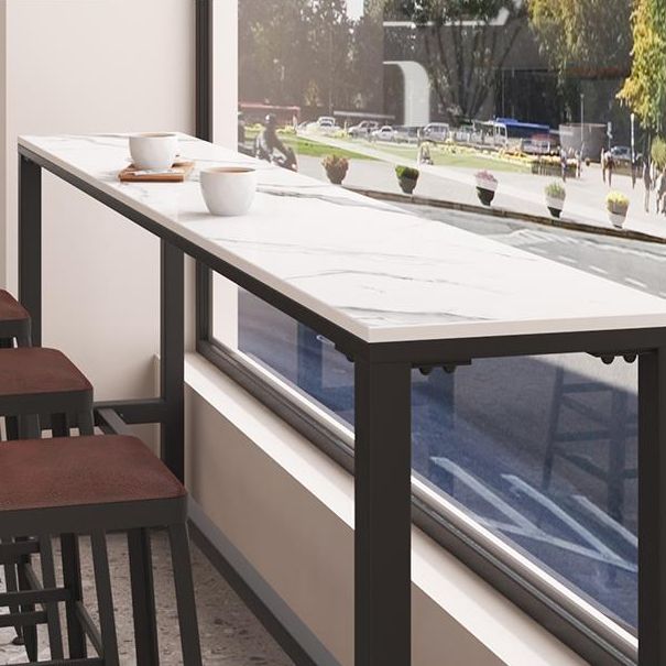 Modern Sintered Stone Bistro Bar Table Rectangle Metal Base Bar Table with Footrest Clearhalo 'Bar Furniture' 'Bar Tables' 'bar_tables' 'furn' 'furn_bar_tables' 'Furniture' 'Kitchen & Dining Furniture' 1200x1200_0f56a1a6-54fe-4241-8f0f-e5e7e9b1a500