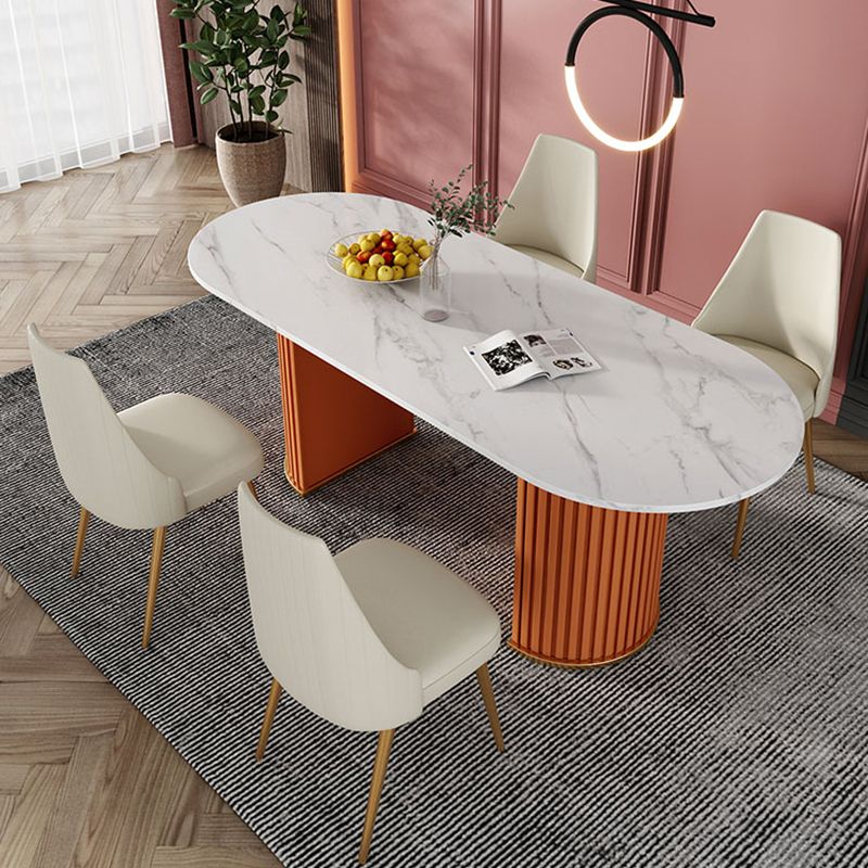 Oval Sintered Stone Top Dining Table Modern Table in White with Double Pedestal Clearhalo ' dining_table' 'Dining Tables & Seating' 'Dining Tables' 'furn' 'furn_dining_table' 'Furniture' 'furniture_dining_table' 'Kitchen & Dining Furniture' 'kitchen&dining_furn' 'kitchen' 'kitchen_dining_table' 1200x1200_0f57d9f5-a384-450d-92e2-733ba19749a6