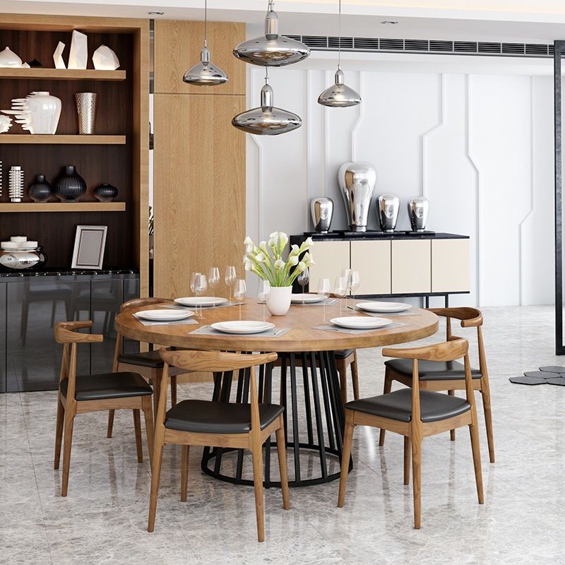 Juego de comedor moderno 1/2/7 PCS Mesa de comedor redonda con sillas de bocina de vaca