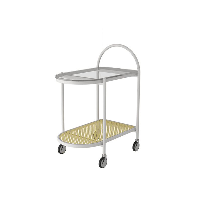 Mesa moderna de la esquina de vidrio mesa lateral de doble nivel con almacenamiento