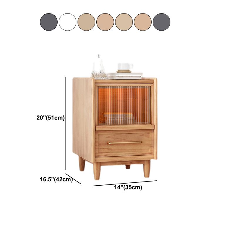Solid Wood 20'' Tall Night Table Pine 1-Door 1 Drawer Modern Bedside Cabinet with Legs