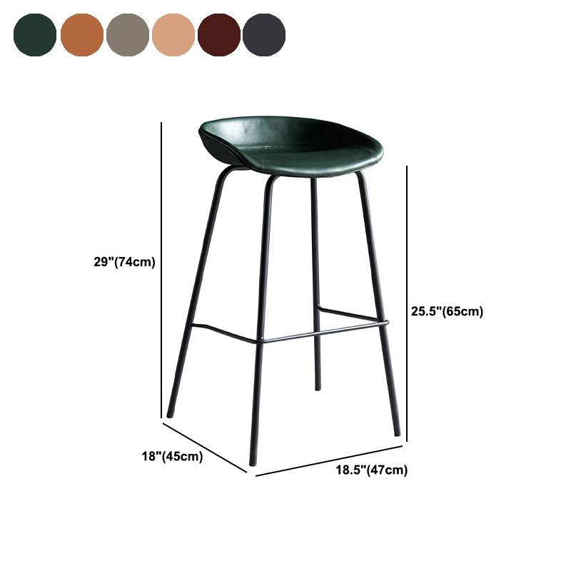 Contemporary Metal Barstool Leather Fabric Counter Stool with 4 Legs