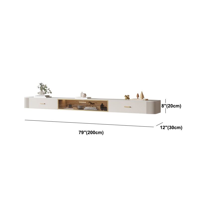 Hedendaagse witte drijvende tv-standaard 7,87-inch hoog met stenen tv-console met 2 laden
