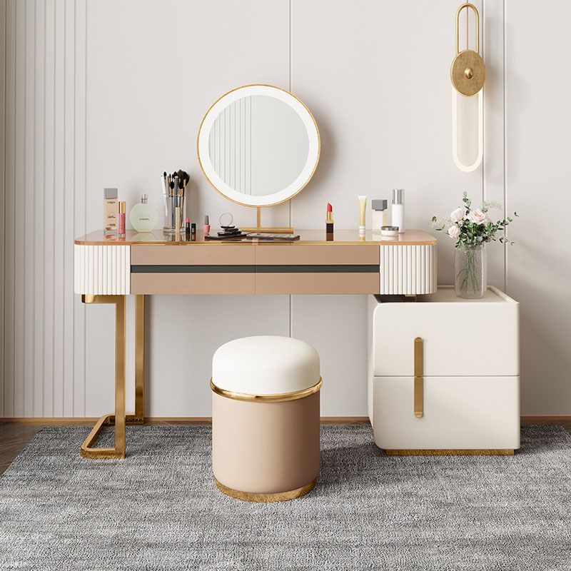 Glam Wood Makeup Vanity Desk Glass Top 4 Drawer Dressing Table Clearhalo 'Bedroom Furniture' 'furn' 'furn_makeup_vanities' 'Furniture' 'Makeup Vanities' 'makeup_vanities' 1200x1200_0f613ded-66ec-43e6-b4fb-598397b3b16f