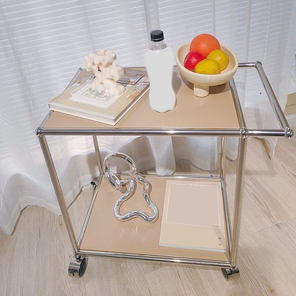 Mesa lateral de metal/vidrio rectangular con estilo moderno de base entre la base de la mitad del siglo