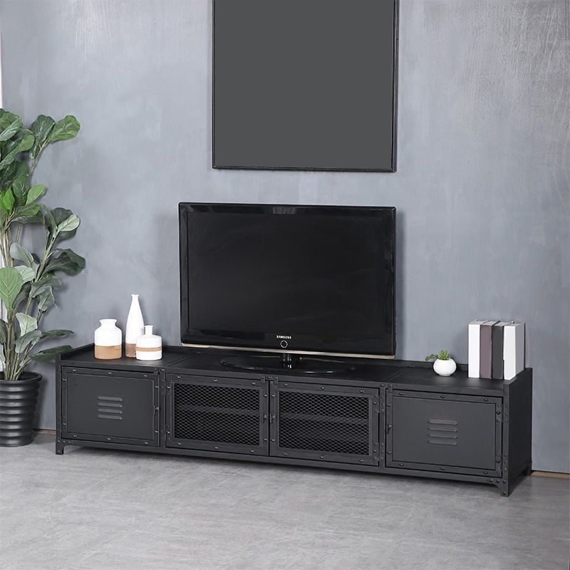 Porta TV moderno in ferro, console multimediale con contenitore chiuso e gambe per soggiorno